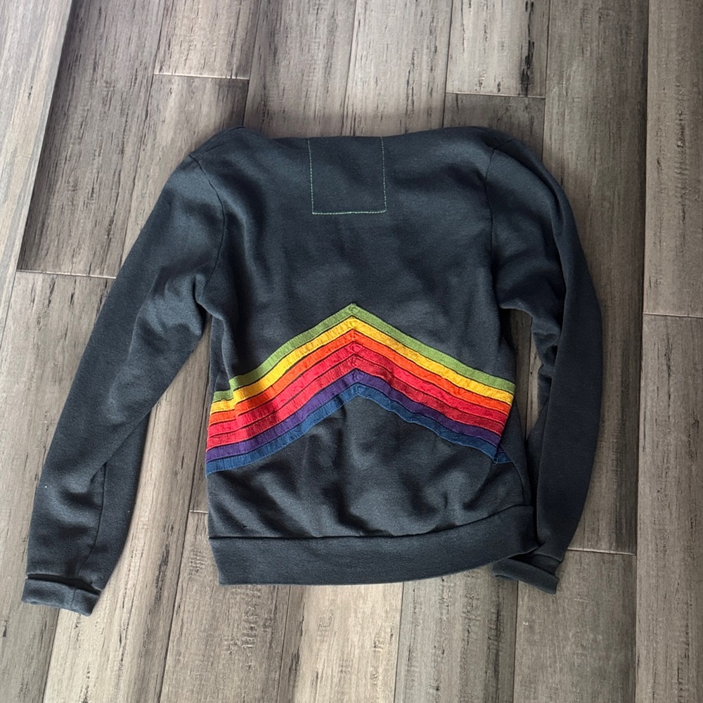 Aviator Nation Black Sweater with Rainbow Chevron